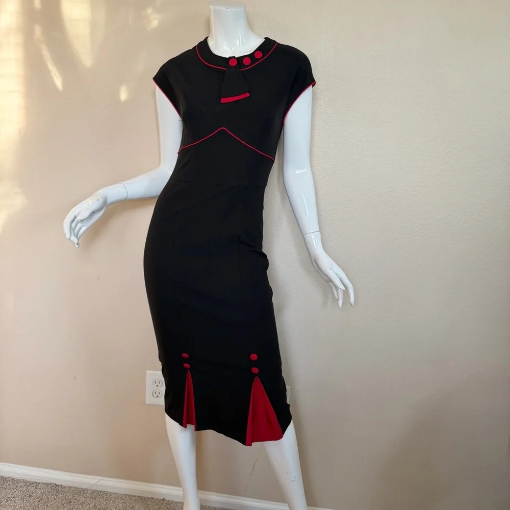 Vintage Stop Staring Black and Red Women's Dress - Picture 8 of 13